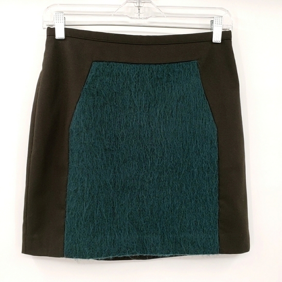 BANANA Republic Black Green Color Block Wool Blend Mini Skirt - Picture 1 of 10